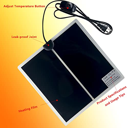 Reptile Heating Mat, 2PCS Reptile Heating Pad with Temperature Adjustment for Reptiles Tortoise Snakes Lizard Gecko Hermit Crab Amphibians - Removable Terrarium Heat Mats(14W, 11x11 inches) - size: 2PCS,14W
