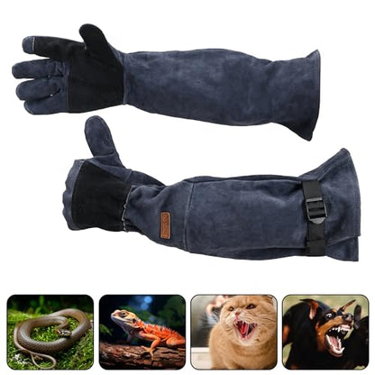 Small Animal Care Gloves - 23.6 inch Leather Reinforced Gloves | Adjustable Straps Suitable for Grabbing Cat Reptile Puppy Bird Poultry or Gardening Welding (Grasping Small Animals)