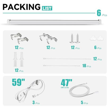 JESLED 2FT Grow Lights, 5000K Full Spectrum Sunlight White, V-Shaped Beam | 144W(6 X 24W), 900W Equiv, On/Off Switch, T8 LED Grow Light Strips for Seed Starting, Greenhouse, Growing Shelf, 6-Pack - size: 2FT-6P