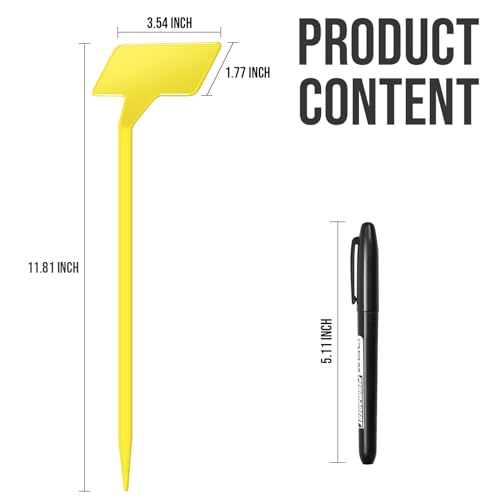 Plant Labels 60 Pcs Yuanling Large 11.8 Inch Plant Markers Signs Plastic Waterproof Garden Label Stakes T-Type Plant Garden Tags with Marker Pen for Flower Herb Pot Plant (Yellow)