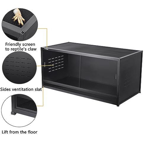 Reptile Terrarium 40''x16''x16'' ToxiRium Large PVC Reptile Enclosure 44 Gallons with 12'' Height Cabinet for Bearded Dragon Gecko Lizard Snake, Wide Breeding Vivarium Area with Sliding Doors Lock - size: 40"x16"x16" + 40"x16"x12"