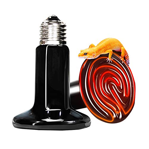 Reptile Heating Lamp Bulb 2pcs Amphibian Ceramic Heat Emitter (Black, 100W) | No light Emitted, long-lasting, No Nose Rapid Heating for lizard chameleon dragon turtle, Amphibian, Poultry ,Cat, in winter