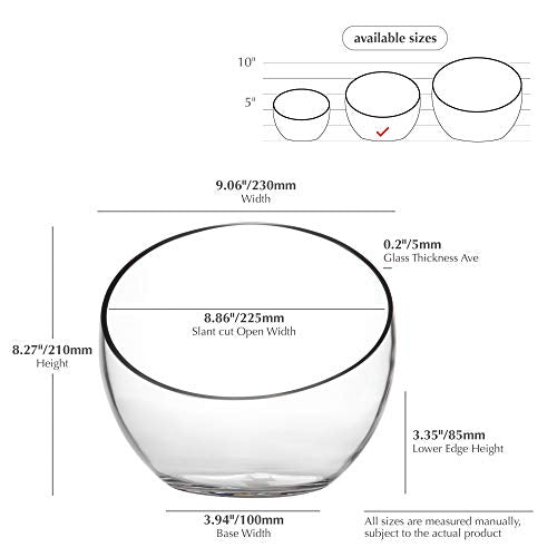 WGV Slant Cut Bowl Glass Vase, Width 9", Height 8.25", Clear Terrarium, Candy Dish, Fruit Jar, Floral Container for Wedding Party Event, Home Office Decor, 1 Piece - size: Slant Bowl 8"H