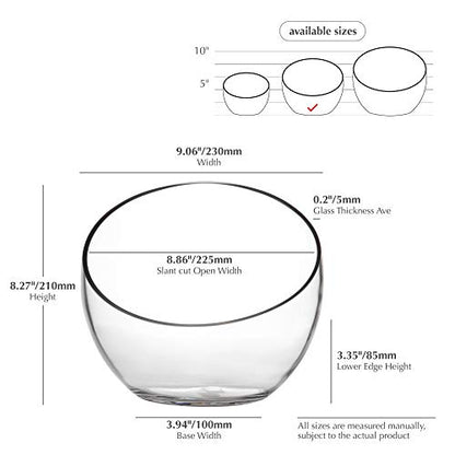 WGV Slant Cut Bowl Glass Vase, Width 9", Height 8.25", Clear Terrarium, Candy Dish, Fruit Jar, Floral Container for Wedding Party Event, Home Office Decor, 1 Piece - size: Slant Bowl 8"H
