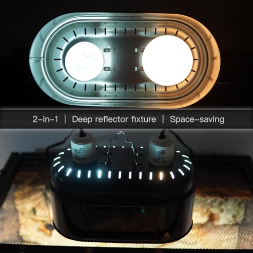 Reptile Light Fixture – Dual Dome with Ceramic Socket – Dual Use for Heat Lamp Emitter & Basking Bulbs & UVB Bulbs – Ideal for Bearded Dragon, Snake, Chameleon, Turtle & Terrarium Tank Accessories - style: Dual Dome