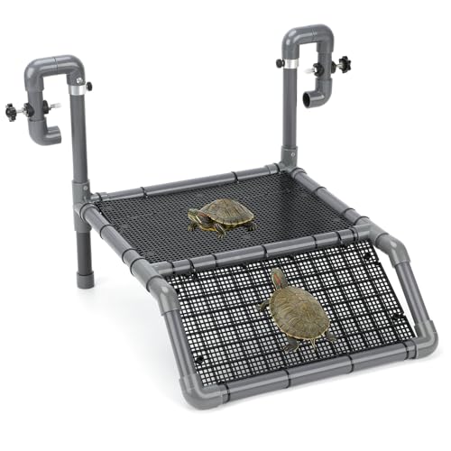 SKARUS Large Hanging Turtle Basking Platform for 55-150 Gallon Tanks | Adjustable Height 7.9"-13.8", Dual Mounted Support Arms, Non-Slip Climbing Ramp, Aquatic Reptiles, Frogs