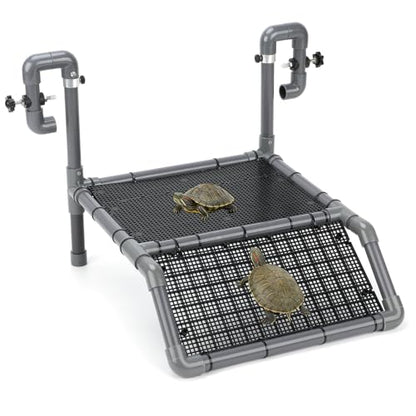 SKARUS Large Hanging Turtle Basking Platform for 55-150 Gallon Tanks | Adjustable Height 7.9"-13.8", Dual Mounted Support Arms, Non-Slip Climbing Ramp, Aquatic Reptiles, Frogs