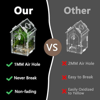 House-Shaped Acrylic Spider Enclosure, Clear Habitat with Feeding Port | Clear acrylic enclosure with feeding port, ventilation, and house-shaped design for jumping spiders and small invertebrates. - size: Acrylic House