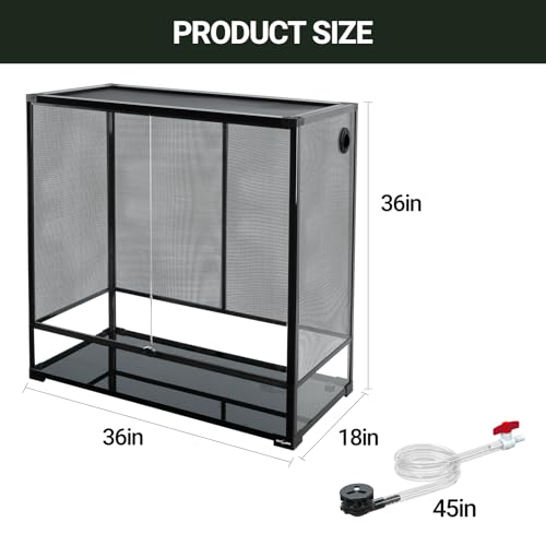 REPTI ZOO 100 Gallon Extra Tall Large Reptile Tank, 36x18x36 Vertical Reptile Terrarium, Chameleon Cage with Screen Ventilation, Water-Land Turtle Tortoise Aqua Terrarium with Drainage Pipe