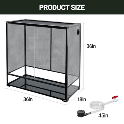 REPTI ZOO 100 Gallon Extra Tall Large Reptile Tank, 36x18x36 Vertical Reptile Terrarium, Chameleon Cage with Screen Ventilation, Water-Land Turtle Tortoise Aqua Terrarium with Drainage Pipe