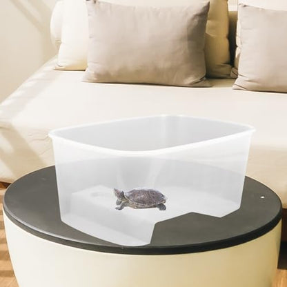 Turtle Tank with Basking Platform, Medium Size Reptile Terrarium Habitat for Tortoises and Frogs, Plastic Aquarium with Full View and Water Changing Feature