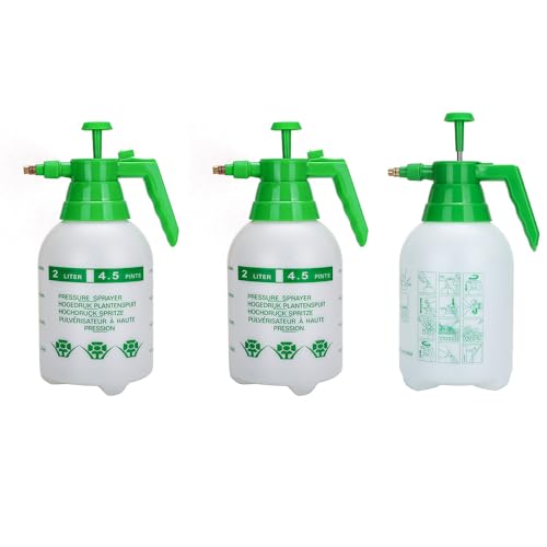 3 Pack 2L Garden Pressure Sprayer, Hand Pump Plant Spray Bottle | Translucent Handheld Sprayer for Indoor Houseplant Watering, Lawn Care, Household Cleaning & Patio Maintenance - color: 2L-White-3PCS
