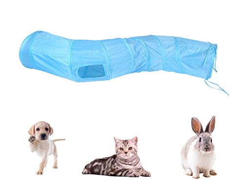 iCAGY Cat Tunnel Toys for Indoor Cats Kittens Rabbits, Pet Toy Play Tunnels | Interactive Crinkle Pop Up Tunnel Toys, Relieve Cat Boredom, Blue 47" Shape S - color: Blue