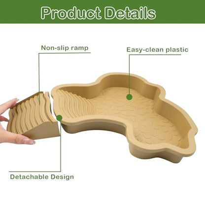Reptile Bathing Pool with Removable Ramp, Snake Water Bowl with Steps, Tortoise Feeding Dish, Turtle Soaking Dish, Aquarium Ornament for Gecko, Turtle, Snake, Lizard, Bearded Dragon
