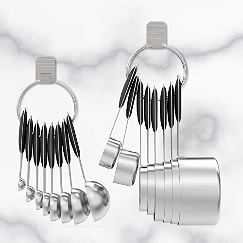 Measuring Cups & Spoons Set of 16, Wildone Stainless Steel Measuring Cups and Measuring Spoons with Black Silicone Handle, Including 8 Nesting Cups, 8 Spoons, for Dry and Liquid Ingredient - color: Black