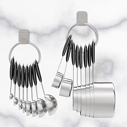 Measuring Cups & Spoons Set of 16, Wildone Stainless Steel Measuring Cups and Measuring Spoons with Black Silicone Handle, Including 8 Nesting Cups, 8 Spoons, for Dry and Liquid Ingredient - color: Black