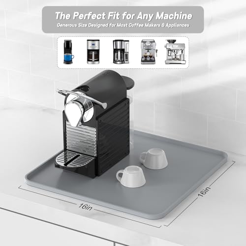 Garolue Silicone Coffee Mat,16"×16" Waterproof Heat Resistant Bar Mat for Espresso Machine Station Accessories,Non Slip Dish Drying Mat for Kitchen Counter,Home Decor Essentials,Grey - color: Gray, size: 16" x 16"