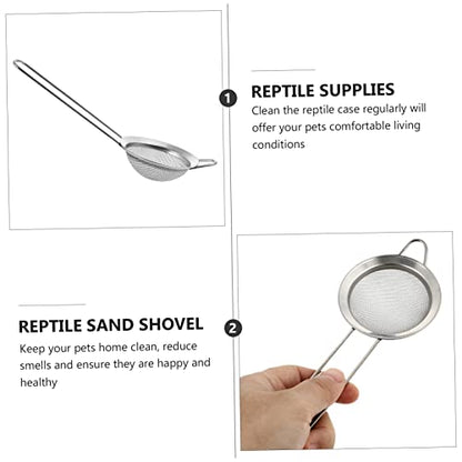 Kisangel 2PCS Reptile Sand Shovel Set Fine Mesh Litter Scoop for Bearded Dragons Desert Lizards and Small Animals Stainless Steel Sand Filtering Tool Long Handle