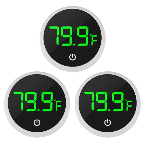 3Pcs Digital Aquarium Thermometer Fish Tank Digital LED Display Thermometer Fahrenheit Aquarium Temperature Sensor with LED Touch Screen for Aquarium Glass Containers Plant Reptile Turtle Tank - color: 3pcs round-white