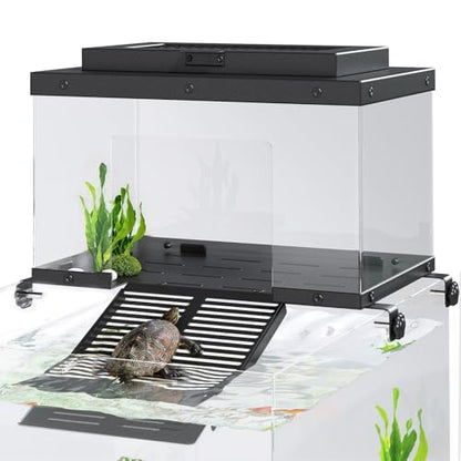Erinnyees Turtle Basking Platform for Aquatic Turtles, Stainless Steel Large Turtle Dock with Extended Ramp & Flip-Open Mesh Door,Fits 12-14.5'' Wide Aquariums, Large - size: LARGE(Fits Tank Width 12"-14.5")