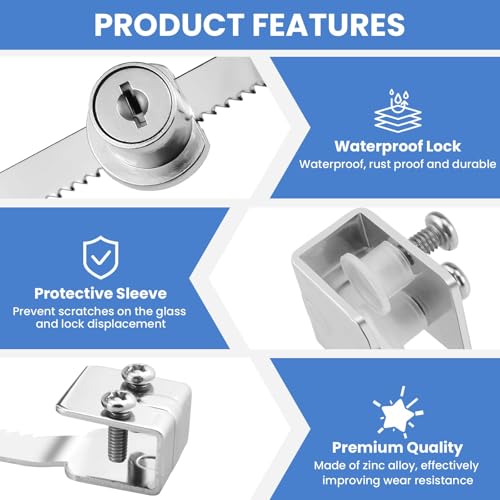 3Pcs Sliding Glass Door Ratchet Lock with Chrome Finish, Keyed Alike | Fits 2-6mm Glass, Secure Showcase Display Case Lock for Cabinets, Retail Stores & Home Use