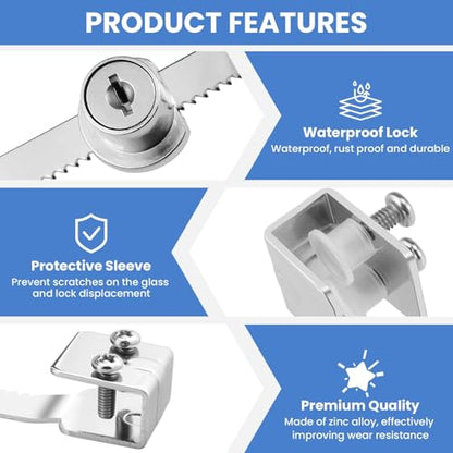 3Pcs Sliding Glass Door Ratchet Lock with Chrome Finish, Keyed Alike | Fits 2-6mm Glass, Secure Showcase Display Case Lock for Cabinets, Retail Stores & Home Use