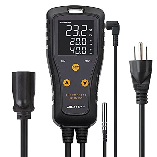 DIGITEN DTC151 Temperature Controller Plug-in Thermostat Cooling Heating Temperature Controller Outlet GreenhouseThermostat for Germination Incubation Homebrewing - style: 15A Temperature Controller