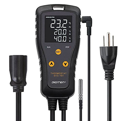 DIGITEN DTC151 Temperature Controller Plug-in Thermostat Cooling Heating Temperature Controller Outlet GreenhouseThermostat for Germination Incubation Homebrewing - style: 15A Temperature Controller