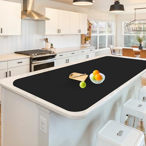 Silicone Mats for Kitchen Counter, Treerit 47.24"x 23.62" Extra Large Silicone Mat, Non-slip Heat Resistant Kitchen Counter Mat, Quartz Countertop Protector, Shipped Rolled Up, No Creases, Black - color: Black