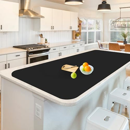 Silicone Mats for Kitchen Counter, Treerit 47.24"x 23.62" Extra Large Silicone Mat, Non-slip Heat Resistant Kitchen Counter Mat, Quartz Countertop Protector, Shipped Rolled Up, No Creases, Black - color: Black