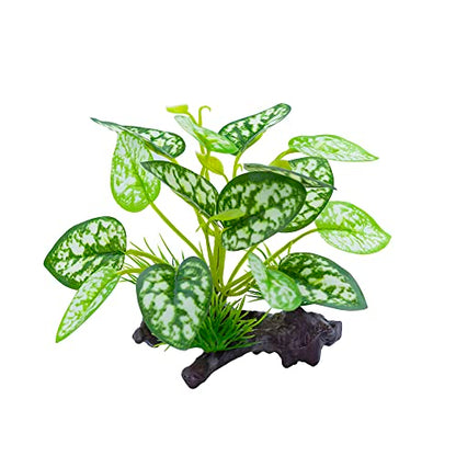 2 pcs Reptile Artificial Plants, Terrarium Decorations Supplies | Amphibian Habitat Hideout Tank Accessories, Rainforest Ground Plant
