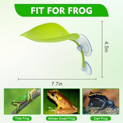 3PCS Leaf Decorations with Suction Cups, Frog Habitat for Terrarium Decor, Reptile Tank Accessories for African Dwarf Frog Top Water Frog Dart Frog Tree Frog (Green)