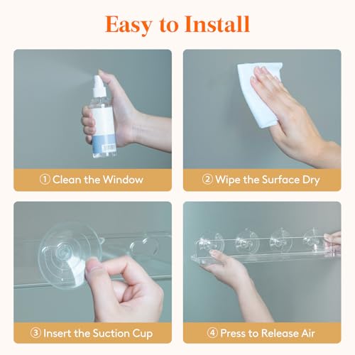 Lifewit Window Plant Shelves 14.6", 2 Pack Acrylic Suction Cup Holder | No-Drill Window Sill Extender for Indoor & Outdoor Micro Greens, Clear Floating Shelf for Bathroom Mirror, or Kitchen Wall
