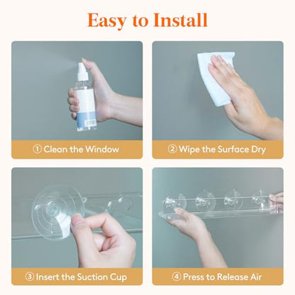 Lifewit Window Plant Shelves 14.6", 2 Pack Acrylic Suction Cup Holder | No-Drill Window Sill Extender for Indoor & Outdoor Micro Greens, Clear Floating Shelf for Bathroom Mirror, or Kitchen Wall