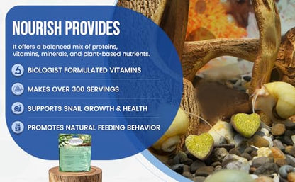 Nourish Snello Powder - for Snails, Shrimp, Plecos, Turtles - Complete Diet - Real Veggies & Proteins - NO Fillers - Easy to Make - No Bad Smell - USA Biologist Made.