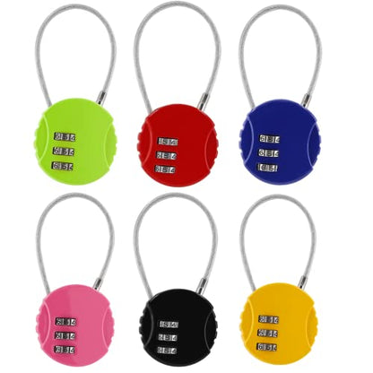 Litoexpe 6 Pcs Combination Cable Lock 6 Colors | 3-Digit Code, Waterproof Steel Cable, 13.5cm Length, for Backpacks and Luggage - color: Black, Silver, Red, Blue