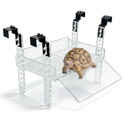 Turtle Basking Platform, Sturdy Acrylic & Adjustable Length 10-16 1/2" for Aquatic Turtles, Include Reptile Ramp Dock, Terrace, Accessories, Aquatic Turtle Tank Accessories