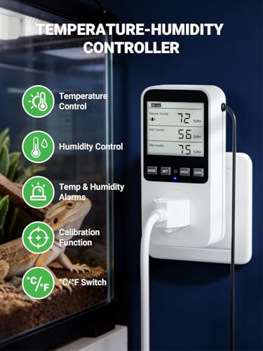 Temperature and Humidity Controller, Thermostat Controlled Outlet | Temperature Humidity Alarms for Humidifier, Plug In Digital Humidistat Controller Switch for Mushroom, Greenhouse, Reptile