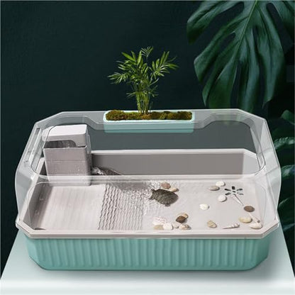Reptile Tank Turtle Feeding Tank for Household use, Divided into Zones and Dual-use Easy Assembly(White)