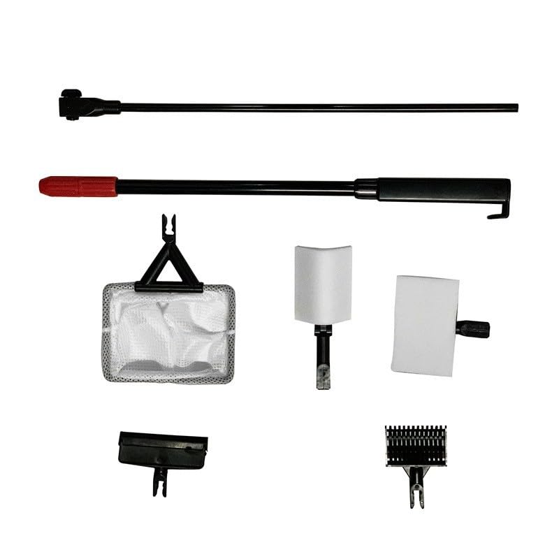 7-in-1 Aquarium Cleaning Kit with Telescopic Handle, Fish Tank Maintenance Tools Set, 20.8-32 Inch Extension, Includes Algae Scraper, Net, Gravel Rake, Brushes for Fresh and Saltwater