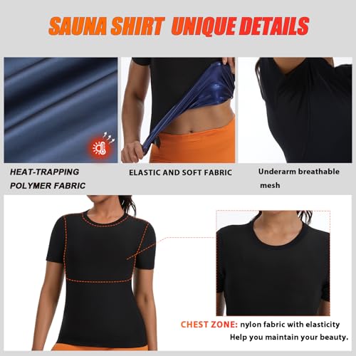 Sauna Suit Shirt For Women Waist Trainer Sweat Vest Workout Fajas Heat Trapping Athletic Tee Top Compression Body Shaper - size: 3X-Large