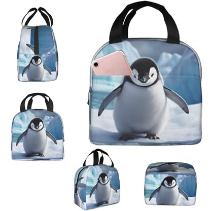 Insulated Lunch Bag Cute Penguins Baby Taking Lunch Box for Women Men Reusable Leakproof Lunch Cooler Bag for Office Picnic - color: Cute Penguins Baby Taking