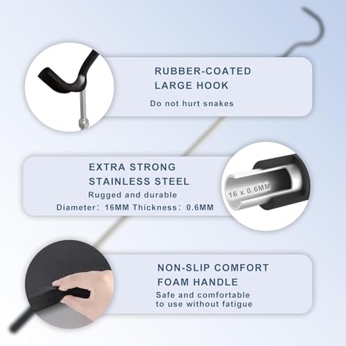 Snake Hook Heavy Duty, Snake Hook Retractable 35"-65" Catcher Hook for Rattlesnakes Ball Python Rattle Cobra Removal Non-Slip Foam Handle and Thickened Stainless Steel - size: 65inch