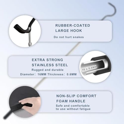 Snake Hook Heavy Duty, Snake Hook Retractable 35"-65" Catcher Hook for Rattlesnakes Ball Python Rattle Cobra Removal Non-Slip Foam Handle and Thickened Stainless Steel - size: 65inch