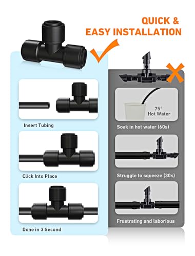 EVOULTES 16 Pack 1/4" Drip Irrigation Tee Fittings, Quick Connect | 16 Pack Tee Connectors, Fits 1/4" Irrigation Tubing, Leak Resistant Seal, Quick Push Installation, Durable Garden Use - size: 16PCS Tee Connectors