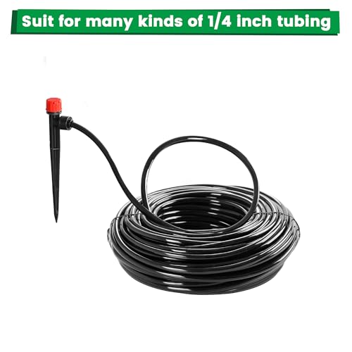MIXC 30pcs Quick-Connect Drip Irrigation Emitters for 1/4" Drip Irrigation Tubing - Adjustable Push-to-Connect 360° Drip Emitters Stream on 5.5" Sturdy Stake for Irrigation System