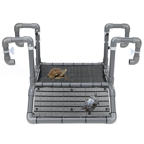 SKARUS Extra Large Hanging Turtle Basking Platform for 65-150 Gallon Tanks | 7.9"-13.8" Adjustable Height, 13.4" Non-Slip PVC Ramp, Dry Resting Dock for Tortoises, Frogs, Small Reptiles - size: 13.4"W