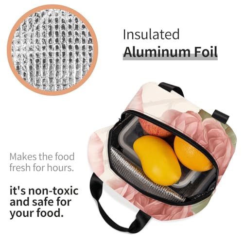 Insulated Lunch Bag Beauty Pink Roses Lunch Box for Women Men Reusable Leakproof Lunch Cooler Bag for Office Picnic - color: Beauty Pink Roses