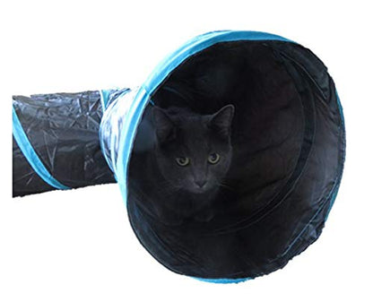 Premium 3 Way Cat Tunnel. Extra Large 12 Inch Diameter and Extra Long. A Big Collapsible Play Toy. Wide Pet Tunnel Tube for Other Pets Too! - color: Black/Blue