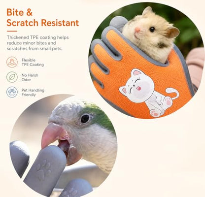 Kids Hamster Anti-bite Gloves,Small Pet Scratch Proof, Children Gardening Gloves,3 Pairs with Cute Print - size: XS AGE 7-9